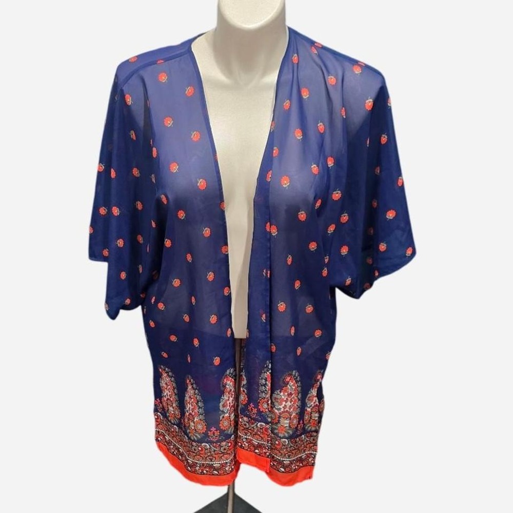 womens navy blue kimono with 3/4 sleeves boho stye size small